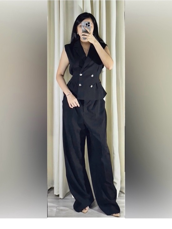 Zara Pants - Zara Classic Black Sleeveless Blazer & Wide-Leg Pants Set NWT